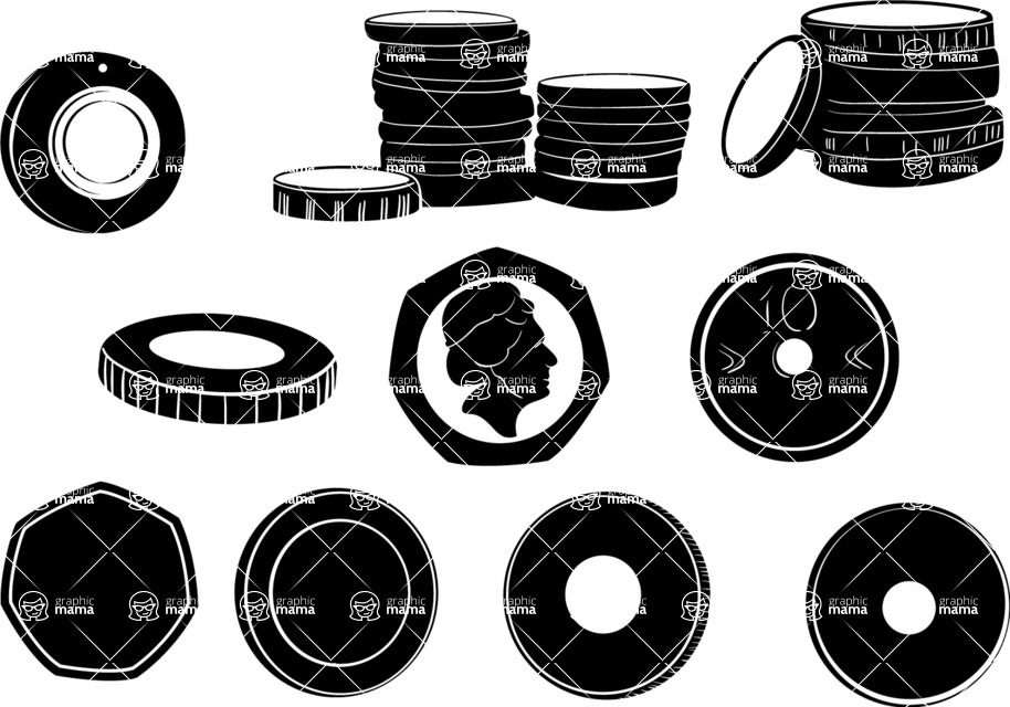 Vector silhouettes -  Vector Coin Silhouettes Set